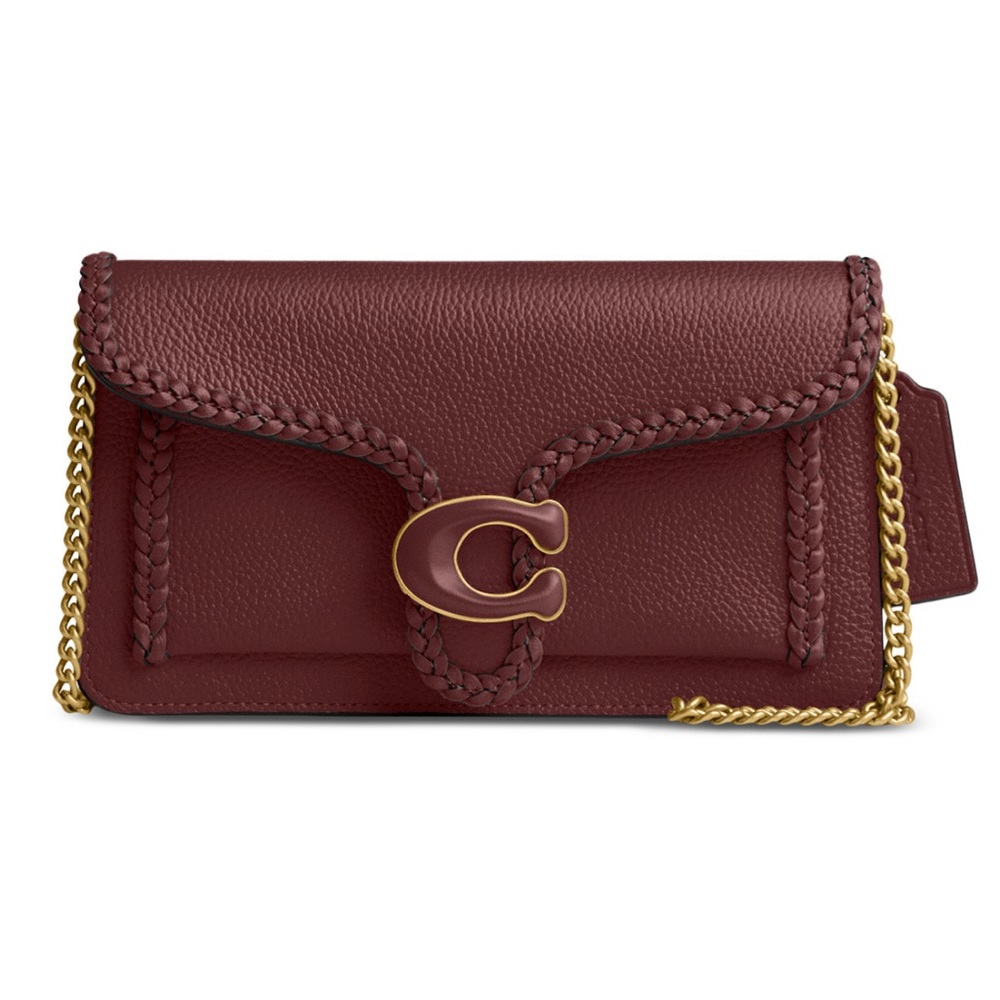 Coach Burgundy Braided Pebble Leather Mini Tabby Chain Clutch